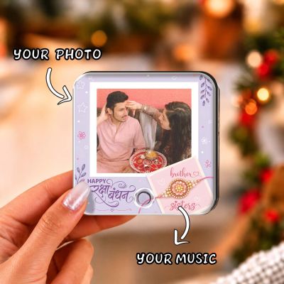 Personalized Sibling Story Rakhi Magnet  Musical Photo Fridge Magnet with Custom Voice Message Unique Raksha Bandhan Gift